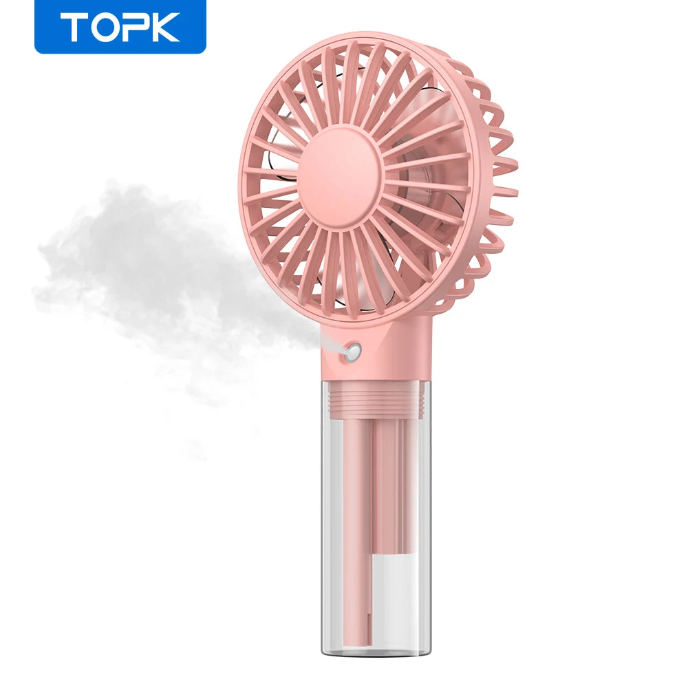 TOPK Mini Portable Fan with Water Mist,2000mAh Capacity& Humidifying Function for Summer Personal Electric Fan USB fans for Room