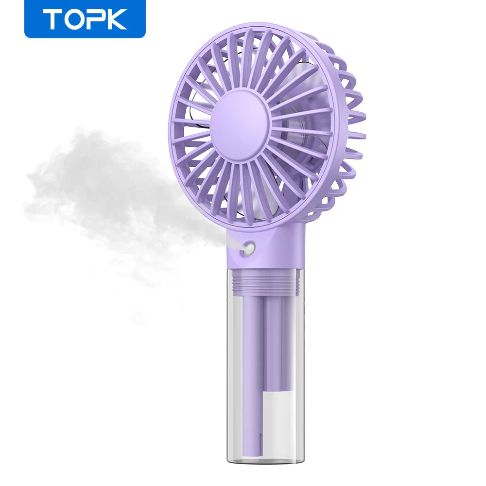 TOPK Mini Portable Fan with Water Mist,2000mAh Capacity& Humidifying Function for Summer Personal Electric Fan USB fans for Room