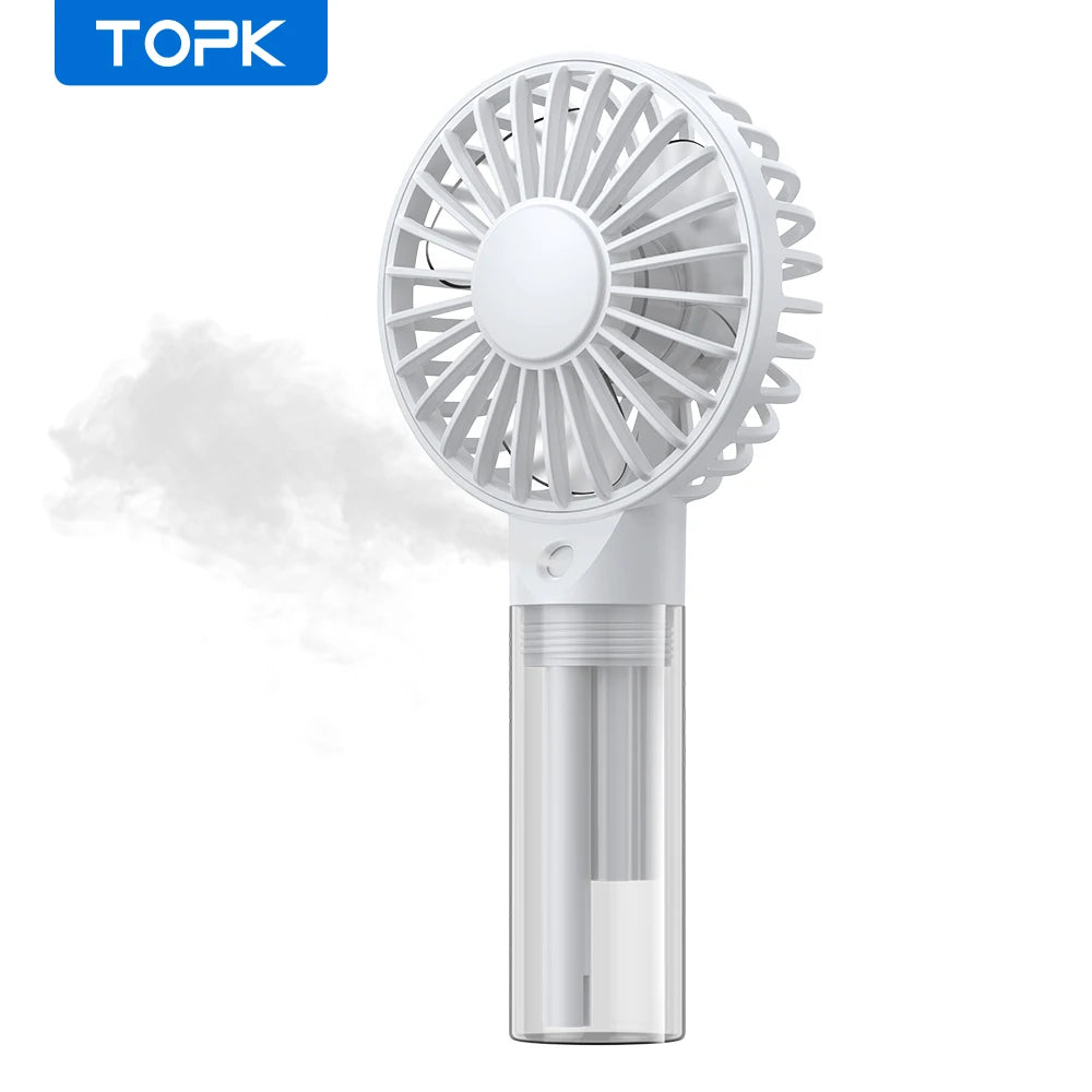 TOPK Mini Portable Fan with Water Mist,2000mAh Capacity& Humidifying Function for Summer Personal Electric Fan USB fans for Room