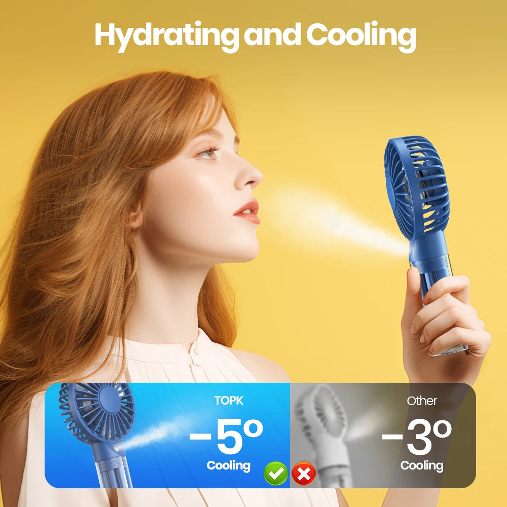 TOPK Mini Portable Fan with Water Mist,2000mAh Capacity& Humidifying Function for Summer Personal Electric Fan USB fans for Room