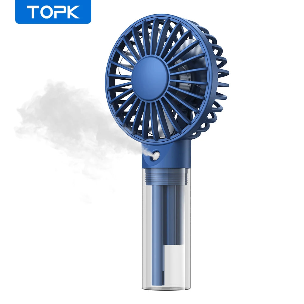 TOPK Mini Portable Fan with Water Mist,2000mAh Capacity& Humidifying Function for Summer Personal Electric Fan USB fans for Room
